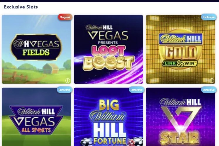 William Hill Exclusives” and “Branded” Slots