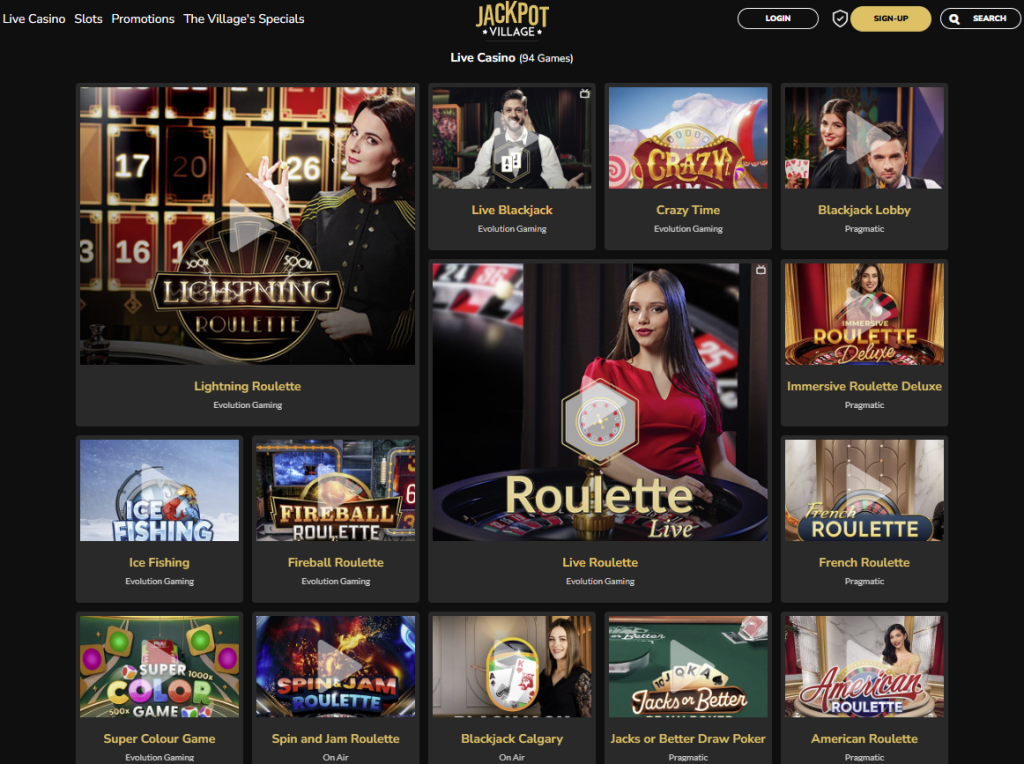 jackpot village live dealer games