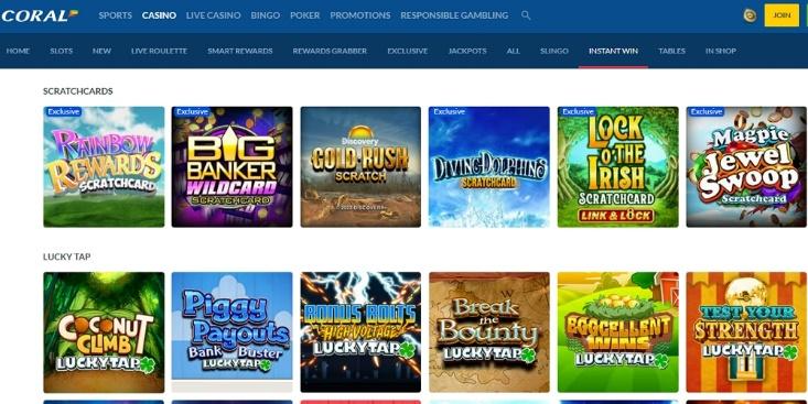 instant win games at coral casino