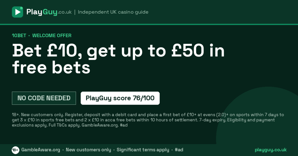 10bet welcome offer: Bet £10, get up to £50 in free bets