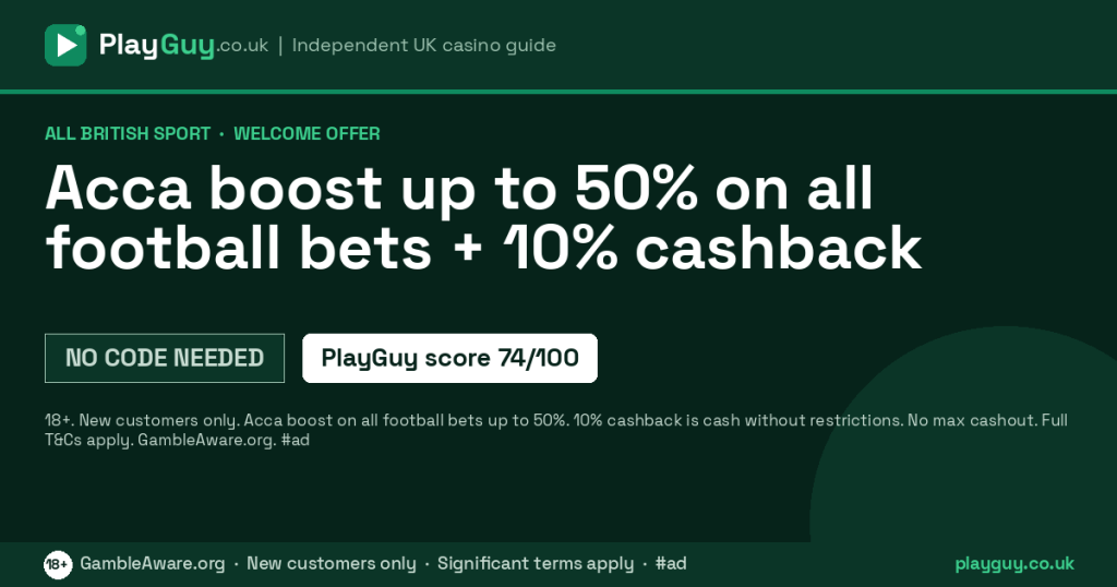 All British Sport welcome offer: Acca boost up to 50% on all football bets + 10% cashback