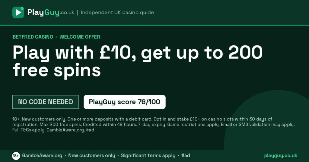 Betfred Casino welcome offer: Play with £10, get up to 200 free spins