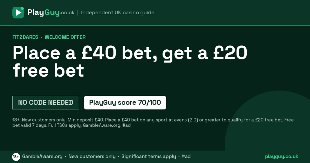 Fitzdares welcome offer: Place a £40 bet, get a £20 free bet