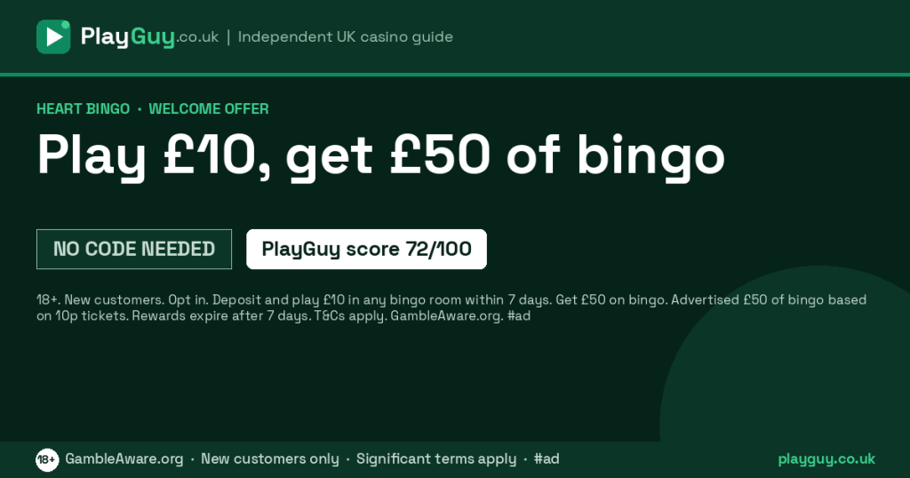 Heart Bingo welcome offer: Play £10, get £50 of bingo