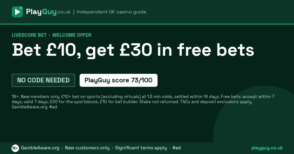 LiveScore Bet welcome offer: Bet £10, get £30 in free bets
