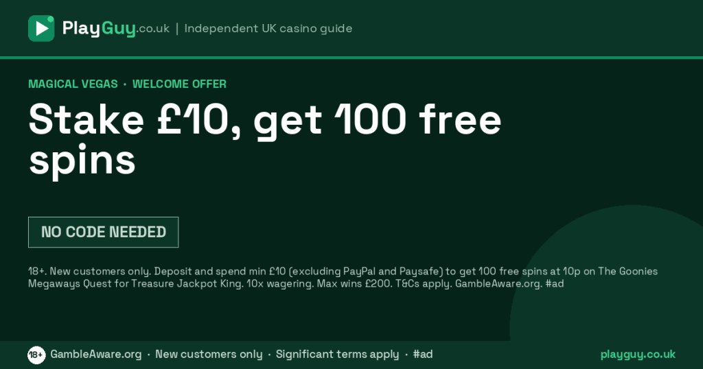 Magical Vegas welcome offer: Stake £10, get 100 free spins